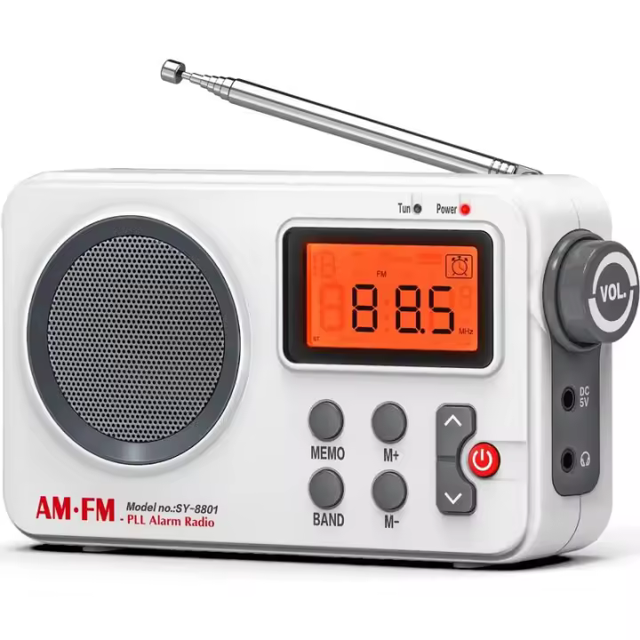 Tienda de campaña portátil, radio de sonido con transistores FM AM, con pantalla grande, despertador, temporizador y almacenamiento de estación manual, batería pequeña - 1