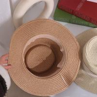 Sombrero tejido de paja de estilo coreano a la moda, sombrero de ala ancha cóncavo con protección solar, sombrero de cubo, sombrilla de ala plana, sombrero de sol para mujer, playa - details 2