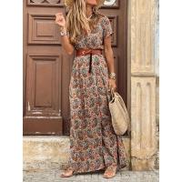 Vestido Maxi Floral Elegante con Cuello en V - Estilo Chic de Verano con Cinturón, Tela Tejida Durable y de Fácil Mantenimiento - details 21