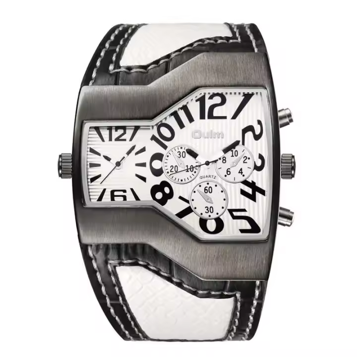 Reloj Oulm de marca de doble movimiento de lujo de primera calidad, Relojes de cuarzo para hombre, correa de cuero deportiva, reloj de pulsera militar para hombre, reloj de regalo informal - 1