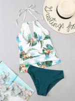 Bikini Tankini con cuello en V y espalda descubierta para mujer, traje de baño Sexy con cordones y cuello Halter, novedad - details 9