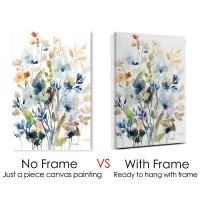 Pintura de Acuarela en Lienzo con Hojas Florales Azul Marcos JUBEER para Decoración del Hogar y Dormitorio Arte de Pared en Estilo de Mercado - details 1