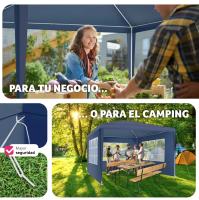 Carpa de Fiesta Robusta Paneles Laterales de 3m Pabiloncito de Jardín Impermeable con Ventanas - details 2