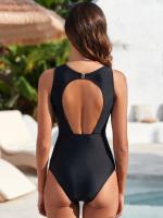 Bañadores negros de una pieza para mujer, ropa de baño de talla grande, trajes de baño femeninos de realce para piscina, ropa de playa - details 5