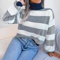 Suéter a rayas de manga farol para mujer, Jersey informal de punto con cuello alto, novedad de otoño e invierno, 2023 - details 6