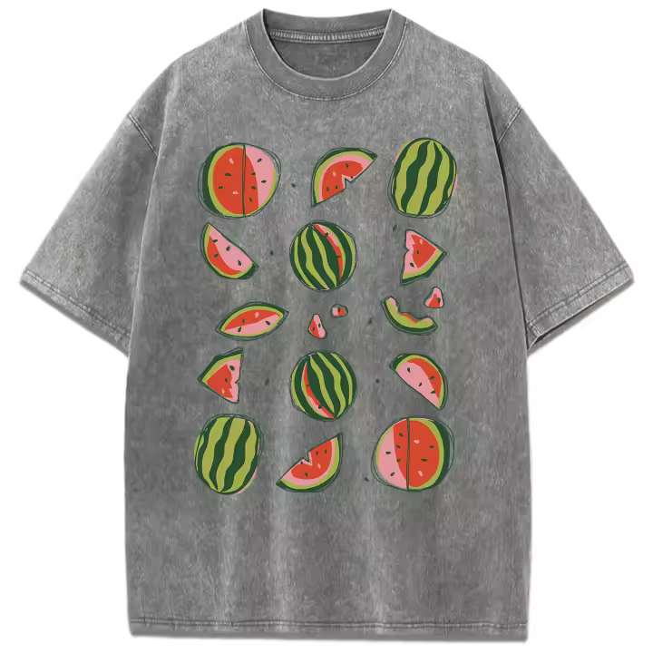Camisetas lavadas con estampado abierto de sandía para mujer, Camiseta de algodón Y2K, Top holgado de Hip Hop, ropa suave y transpirable - 1