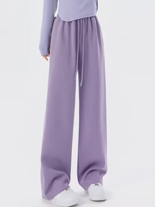 Primavera otoño mujer pantalones largos Casual pierna ancha cintura elástica Mujer Pantalones rectos de punto 2024 Pantalones deportivos pantalones sueltos - 1