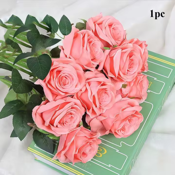 Rosas de imitación de 5 colores para decoración del hogar, ramo de rosas de seda Vintage, suministros de fiesta DIY, decoración del hogar - 1