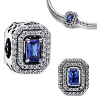 Abalorio Rectangular de Plata de Ley 925, Pulsera Original para fabricación de joyas, azul brillante, nivelado, 925 - details 0