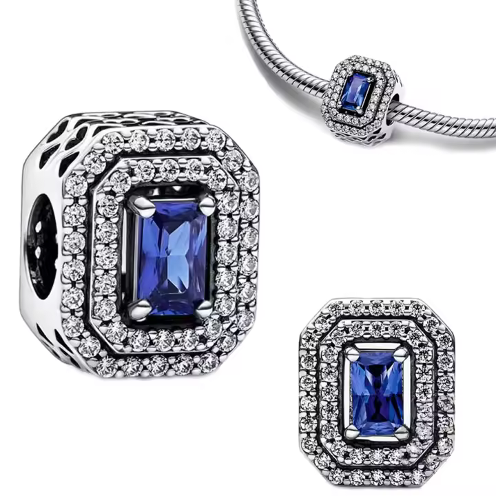 Abalorio Rectangular de Plata de Ley 925, Pulsera Original para fabricación de joyas, azul brillante, nivelado, 925 - 1