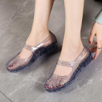 Antideslizante transparente cristal agujero agujero bolsa cabeza sandalias de las mujeres de moda desgaste versátil y cómodo Internet celebridad cuña tacón solo zapatos aumentando zapatillas - details 6