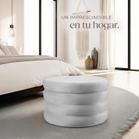 Taburete Almacenaje Bouclé, Carga: 120 kg, MDF, Puff Almacenaje, Taburete Dormitorio, Reposapies Puff, Zapatero Entrada Recibidor, Asiento Acolchado, Ideal Salón Hogar - 42 x 47 cm Crema - details 61