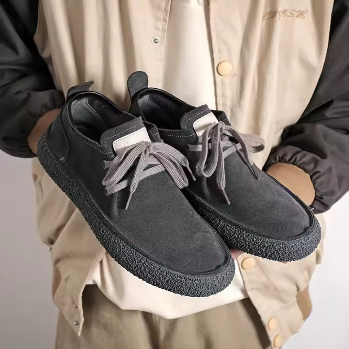 Zapatos Informales De Piel Auténtica De Ante Para Hombre, Zapatos Planos Con Cordones, Ligeros Y Cómodos Para Conducir, Zapatos Oxford Para Exteriores - 1