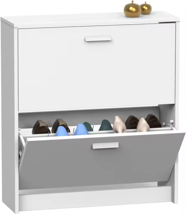 Zapatero Recibidor Mueble Auxiliar Estrecho 2 Puertas para Entrada Blanco, 12 Pares de Zapatos, 82x74x25cm, Colección Tibet - 1