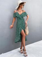 Vestido de fiesta de playa de verano bohemio informal para mujer Vestido elegante de lunares sin mangas con cuello redondo - details 8