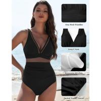 Traje de baño de una pieza con cobertura total de malla con control de barriga para mujer - details 1