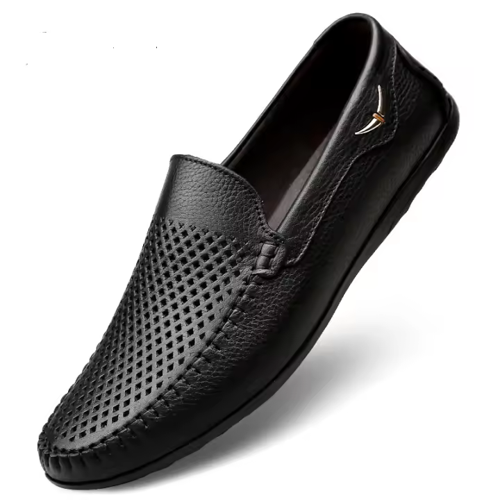 Spring Summer Men's Casual Hollow Loafers Slip On Breathable Leather Flats Boat Shoes Driving Shoes Moccasins Male Walking Shoes - 1