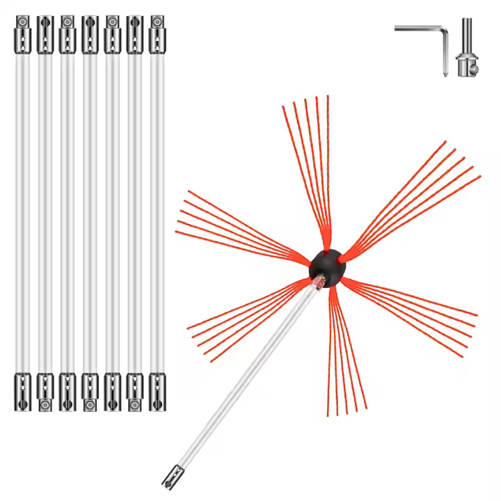 SucceBuy Varillas de limpieza de chimeneas flexibles de 26 pies, kit de limpieza de chimeneas de nailon, varillas de barrido de chimeneas con cabezal de cepillo flexible, fácil conexión, 8 varillas blancas - 1