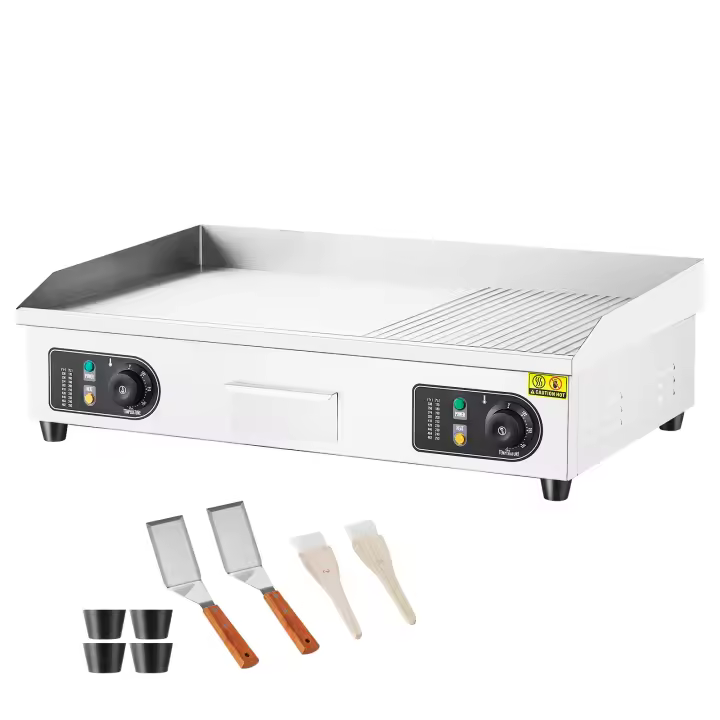 SucceBuy Plancha eléctrica comercial, parrilla superior semiplana para encimera de 4400 W, temperatura ajustable 122 ℉ -572 ℉ , Parrilla de acero inoxidable de 28,74x15,75x0,39 pulgadas con 2 palas y 2 cepillos para el hogar/restaurante - 1