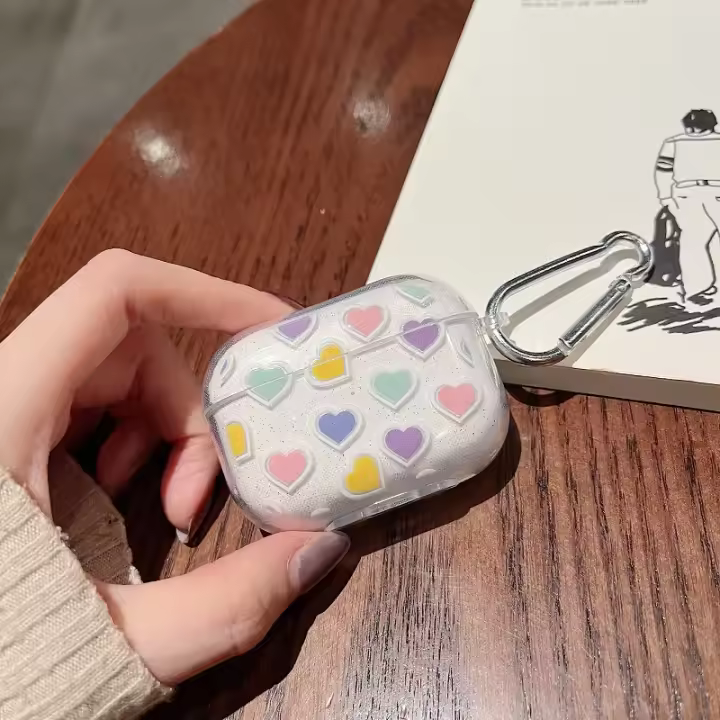 Funda de dibujos animados Pro de silicona suave brillante para estuche de carga de auriculares con corazón colorido 3, 2, 1 - 1