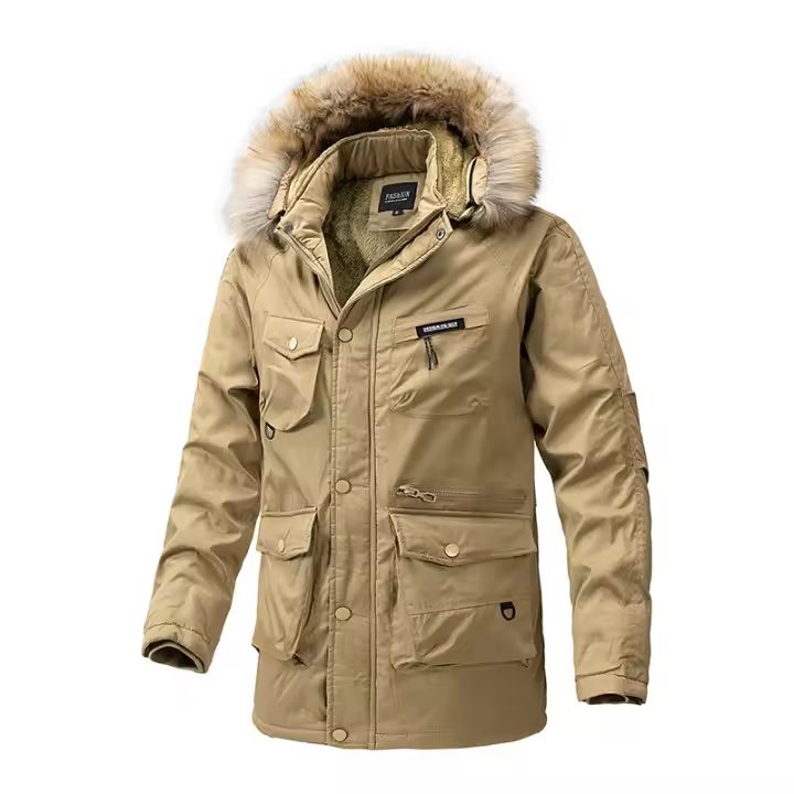 Chaqueta gruesa de lana para hombre, abrigo a prueba de viento con Cuello de piel y capucha, Parka informal de marca clásica, a la moda, novedad de invierno, 2024 - 1