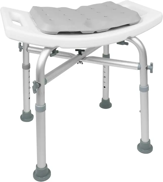 Taburete Baño Ducha (150 kg) con Refuerzo Doble Barra, Cojín, Silla Regulable, Banqueta Tacos Antideslizantes, Sin Herramientas - Fabricado en España - 1