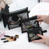 Neceser de viaje con cremallera para mujer, bolsa de maquillaje de malla transparente negra, organizador de almacenamiento, bolsa de cosméticos informal - details 15