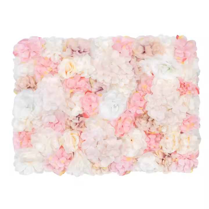 12x Panel de hortensias de pared de flores rosas artificiales, ramo, decoración del hogar para fiesta de boda, 60x40 Cm/23,62x15,74 pulgadas, tela + plástico - 1