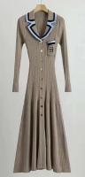 Vestido de punto ajustado elegante para mujer, vestidos Vintage de diseñador de manga larga con letras y una botonadura, suéter de invierno 2024 - details 15