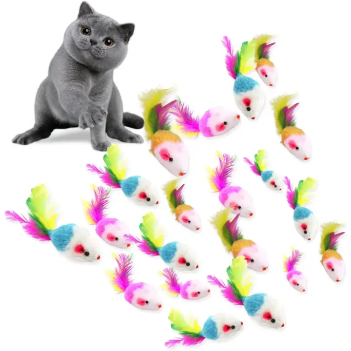 Juguete Pequeño de Ratón para Gato, Simulación de Ratón con Plumas, 20 unidades - 1