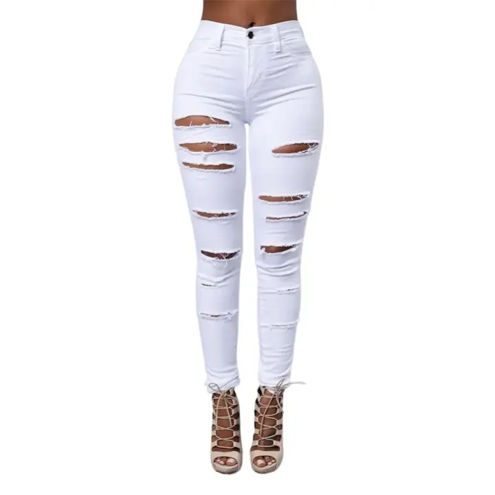 Vaqueros rotos atractivos de las mujeres, pantalones ajustados - 1