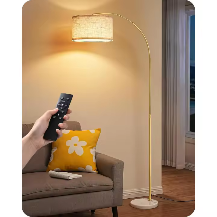 Lámpara de Pie de Arco para Salón Lámpara de Pie con Bombilla LED de Atenuación Continua(2700K-6000K) Control Remoto Interruptor de Pie y Cabezal Giratorio para Sala de Estar Dormitorio - 1