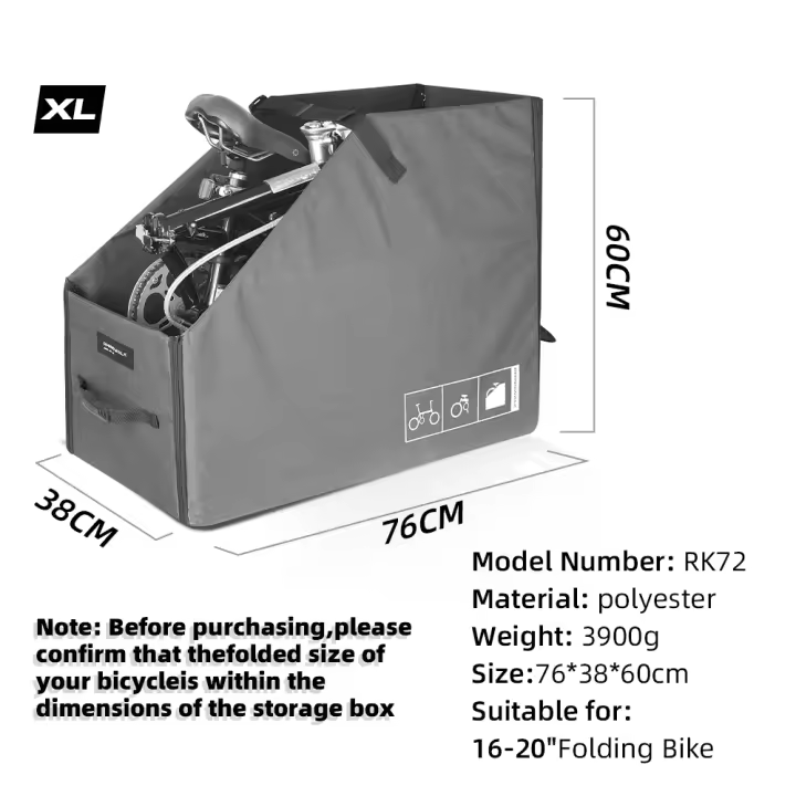 Rhinowalk-caja de almacenamiento plegable para bicicleta, compatible con bicicleta plegable de 16-20 pulgadas con rueda de liberación rápida para maletero de almacenamiento de coche y bicicleta Brompton - 1