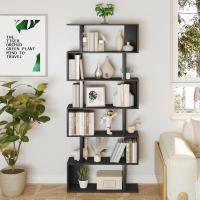 Estantería geométrica, estantería en forma de S, estantería de 6 niveles para dormitorio, estantería decorativa de madera moderna, estantería alta para oficina en casa, color negro - details 3
