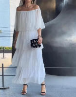 2025 nuevas mujeres elegantes y de moda vendedoras calientes con vestido de pastel con borde de volantes y hombros descubiertos - details 2
