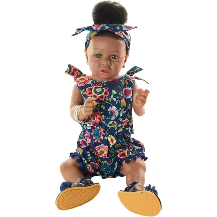 Muñeca Negra de Silicona Realista Regalo de Cumpleaños de 22.8 Pulgadas con Cuerpo de Tela - 1