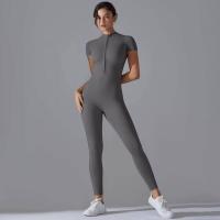 Body de yoga para mujer, ropa moldeadora deportiva de manga corta, traje de gimnasio de una pieza, nailon de color sólido - details 15