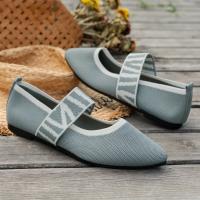Zapatos planos de punto con bloques de Color para mujer, bailarinas elegantes, mocasines informales con tiras a rayas y punta estrecha para mujer - details 2