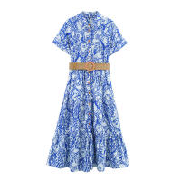 BUNO-2025 nuevo diseño elegante e informal para mujer con estilo europeo y americano, cinturón con vestido estilo camisa con estampado hueco - details 1