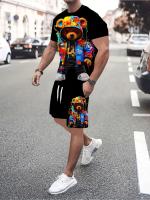 Conjunto Casual de Camiseta y Pantalones Cortos para Hombre Estampado de Conejo de Dibujos Animados en 3D Pantalón Corto de Verano Informal para Todos los Días Top de Manga, Pantalones Cortos Deportivos de Calle al Aire Libre - details 3