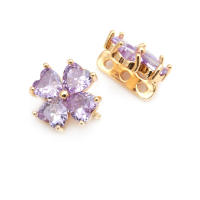 10 Uds. De latón y circonita de Color dorado de 18K, 3 agujeros, pulseras con conexión de flores, collares, cuentas espaciadoras, fabricación de joyas Diy de alta calidad - details 0