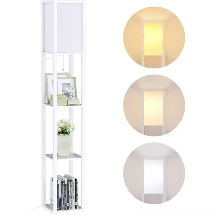 Lámpara de Pie Madera, Lámpara de Piso 3000K-5000K con Estante, Lámpara de Lectura con Portalámparas E27, Decoraciones Interiores Adecuadas Para el Salón y el Dormitorio (Bombilla Incluida) - 1