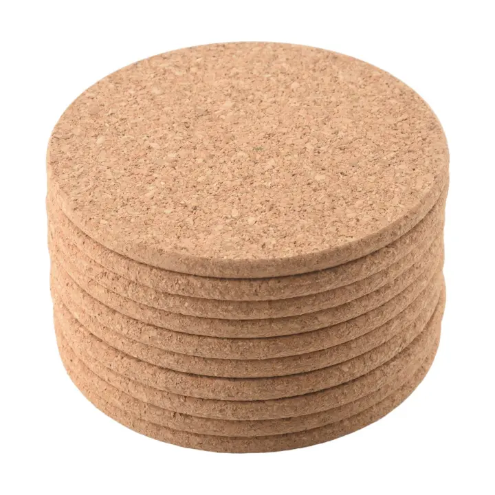 Juego de 10 posavasos de corcho para bebidas, absorbentes y reutilizables, 90 mm, 5 mm de grosor - 1