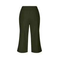 2024 primavera y verano mujeres elástico cintura alta 3/4 pantalón sólido Casual ajuste activo pantalones de pierna Capris anchos pantalones con bolsillos - details 27