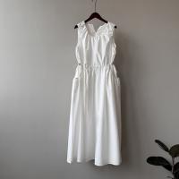 Vestido coreano con cintura con cordón para mujer, vestido sin mangas adelgazante con cuello redondo de verano - details 3
