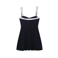 Vestido corto de corte A con material de lazo Forro de poliéster sin mangas - details 2