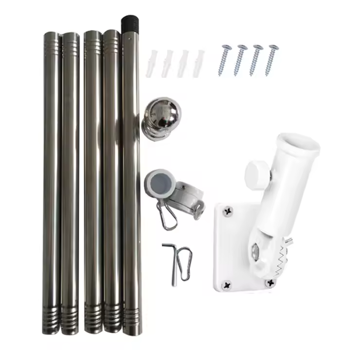 Asta de bandera de 6,4 pies + soporte ajustable para jardín para casa, kit de asta de bandera para bandera, anillos de asta de bandera, asta de bandera para exteriores - 1