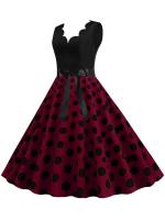 Dot print summer women elegant vintage party casual sleevelss a line dress - details 5