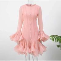Vestido Mini de Cintura Alta con Mangas Afloradas Estilo Elegante de Una sola Brecha para Mujeres - details 1