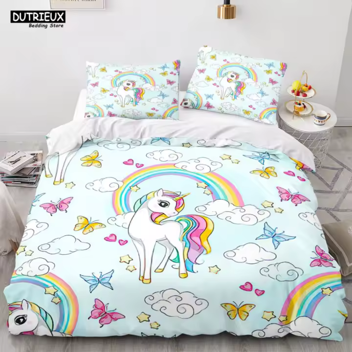 Juego de Ropa de Cama de Unicornio Arcoiris Funda de Almohada Suave para Niñas - 1
